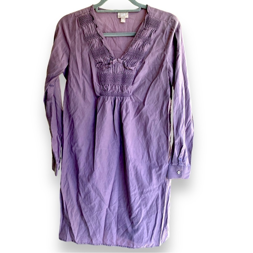 J.Jill Silk & Cotton Blend Pin Tuck Tunic V-Neck Long Sleeved Layering Dress
